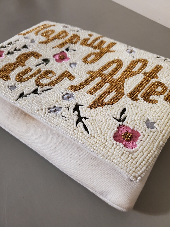 Handbags - Beaded 'Happily Ever After' Clutch  White with Pink & Gold Accents Bride Wedding